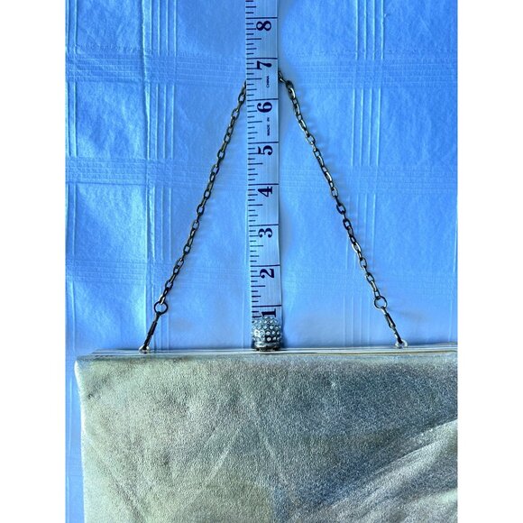 Gold Metal Mesh Evening Clutch Purse Rhinestone Crystal Teardrop Accents Vintage - Picture 6 of 7